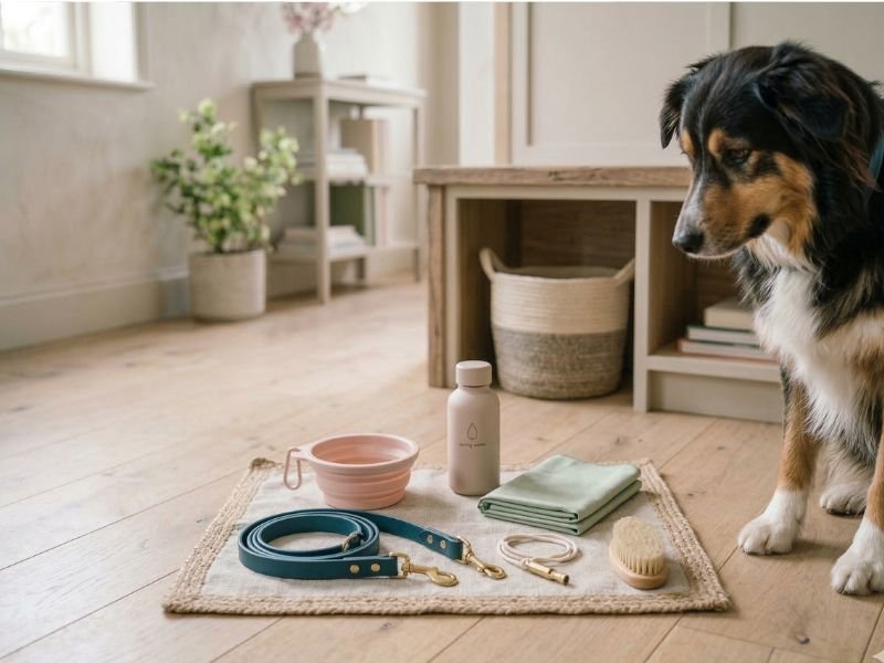 Accesorios básicos preparados para salir con el perro en primavera