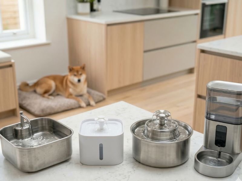 Comparativa visual de fuentes de agua automáticas para perros