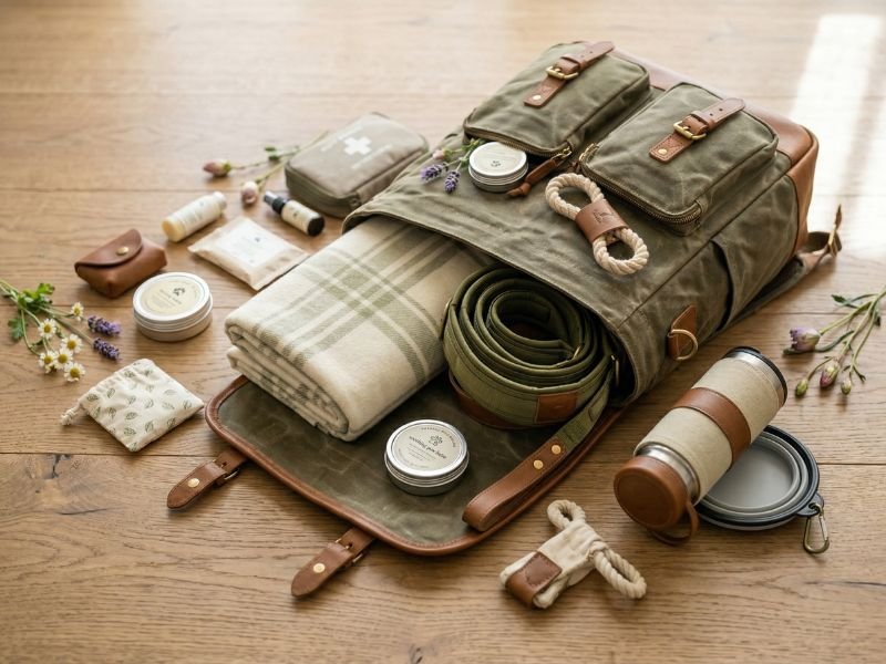 Perro pequeño descansando con tranquilidad en un transportín durante un viaje de primavera