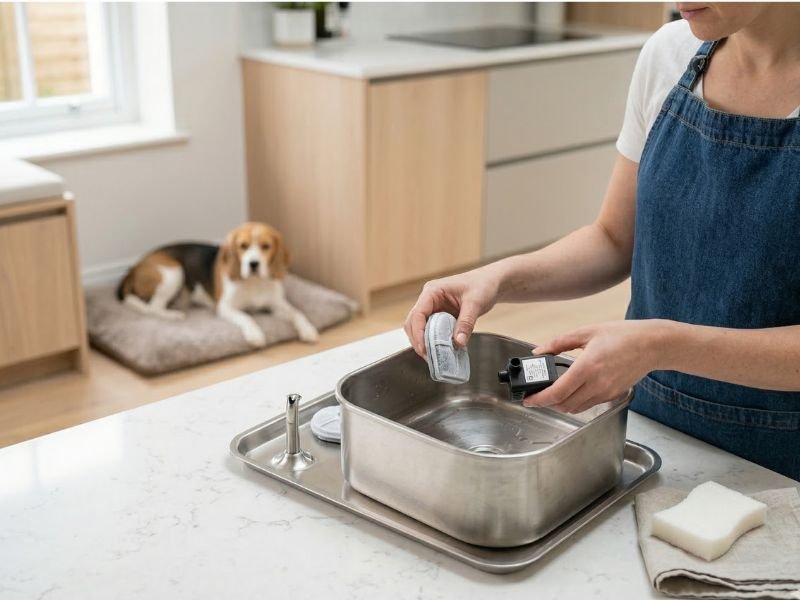 Limpieza de una fuente de agua automática para perros. fuentes de agua automáticas para perros