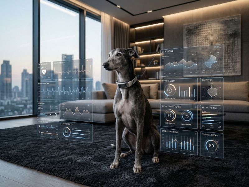 Perro con tecnología de inteligencia artificial que analiza salud, constantes y bienestar