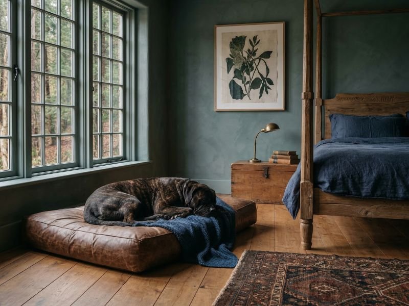 Perro durmiendo profundamente en casa en un ambiente tranquilo