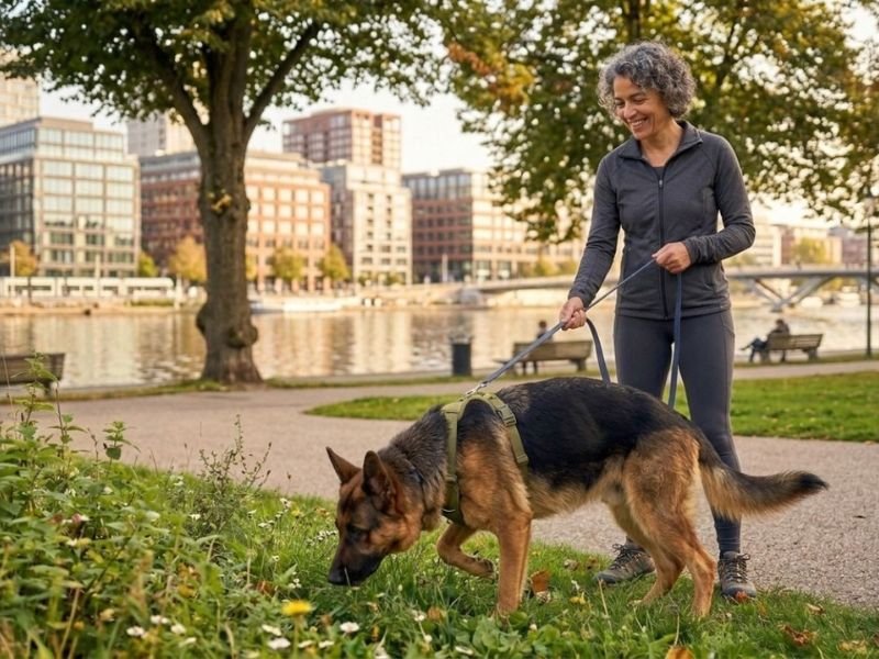 COMO CANSAR A TU PERRO SIN CAMINAR 2 HORAS. Perro oliendo durante un paseo de calidad