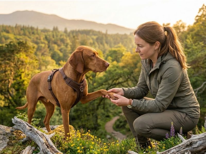 Revisión tranquila del perro después del paseo en una rutina de prevención primaveral