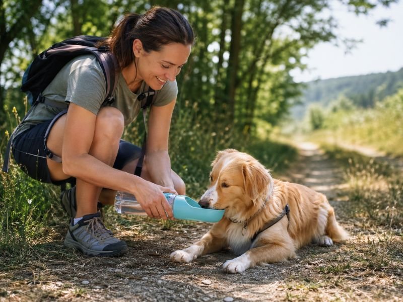 Como evitar que tu perro beba agua demasiado rápido. Botella de agua portatil cuando paseas con tu perro