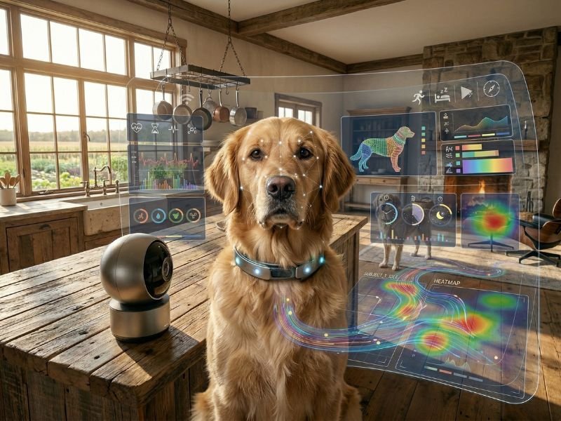 perro en casa con una cámara inteligente que analiza su actividad y comportamiento.jpg