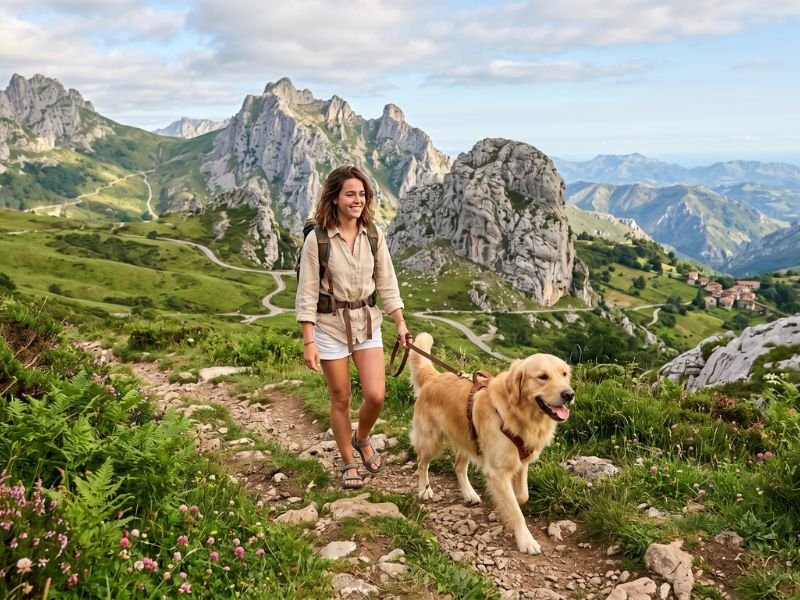 Perro y tutor en Picos de Europa